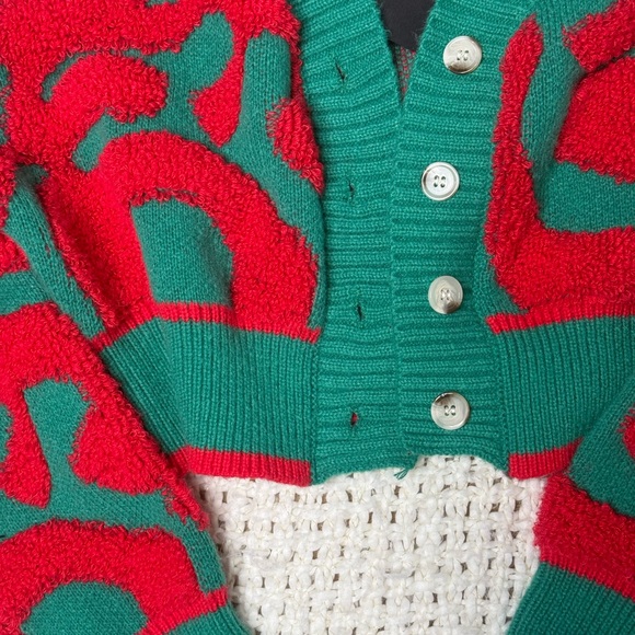 Daisy Red and Green Women's Crop Cardigan - Picture 4 of 7